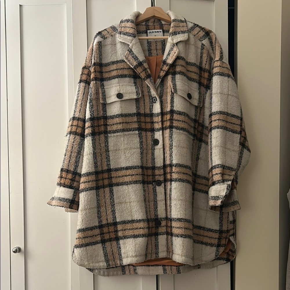 Old Navy Women's Plaid Jacket - Beige and Black
